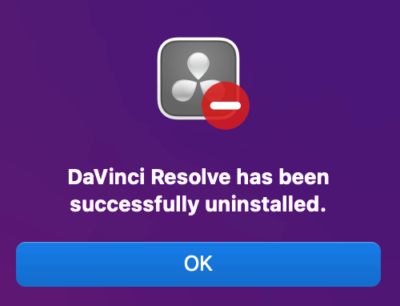 DaVinci Resolve アンインストール 完了