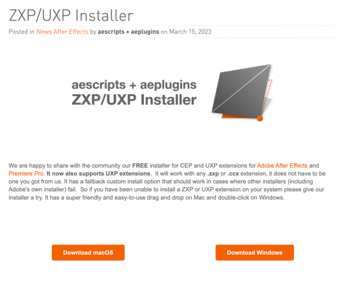 aescripts + aeplugins ZXP Installer インストール 方法