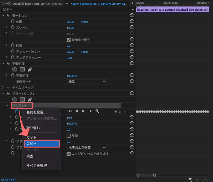 Adobe Premiere Pro Auto Motion Tracker For Objects stabilize 機能 使い方 手ブレ補正 マスクパス 自動トラッキング コピー