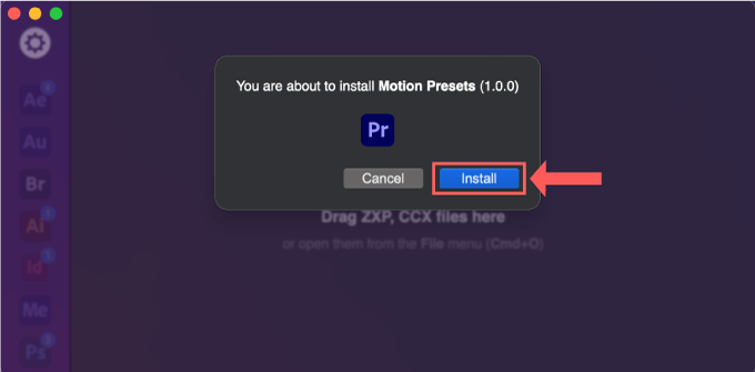 After Effects エクステンション 便利 おすすめ　Motion Presets for Premiere Pro zxp インストール 方法