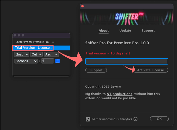 Shifter Pro for Premiere Pro アカウント認証 方法 手順