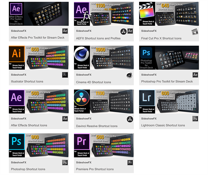 Stream Deck Loupedeck iPad Premiere Pro After Effects Photoshop Final Cut Pro X DaVinci Resolve Shortcut Icons